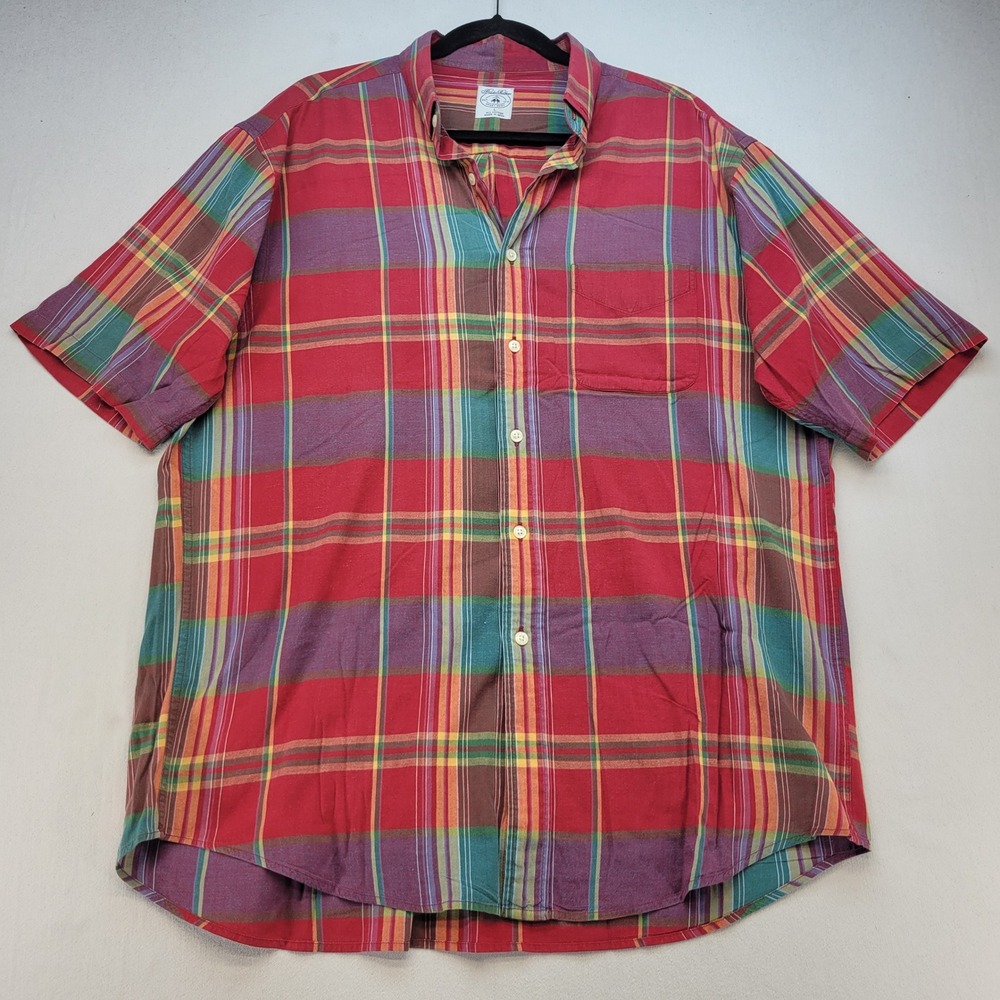 Brooks Brothers Sport Shirt Mens Large Red Plaid Short Sleeve Button Down Cotton